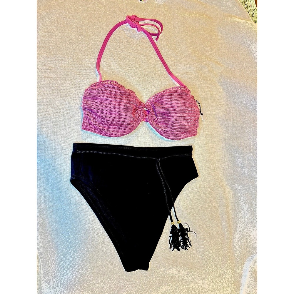 2 piece Bikini Set - Shade & Shore - Crochet Mauve Top and High Waist bottom